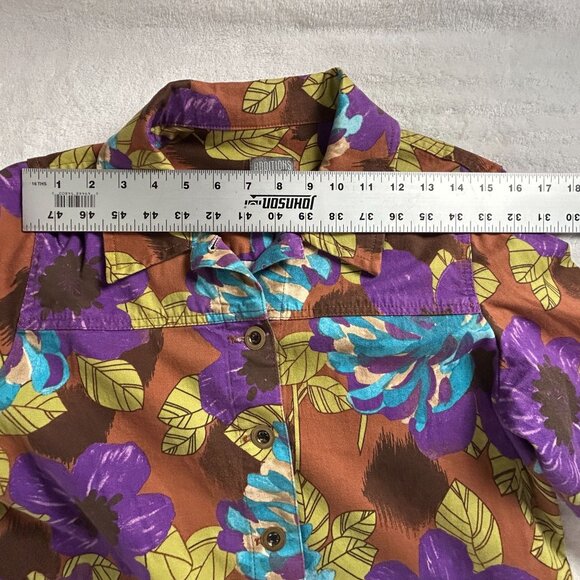 Additions By Chico's Womens Floral Button-Up Shirt Jacket Size 1 Purple Stretch - Picture 5 of 7